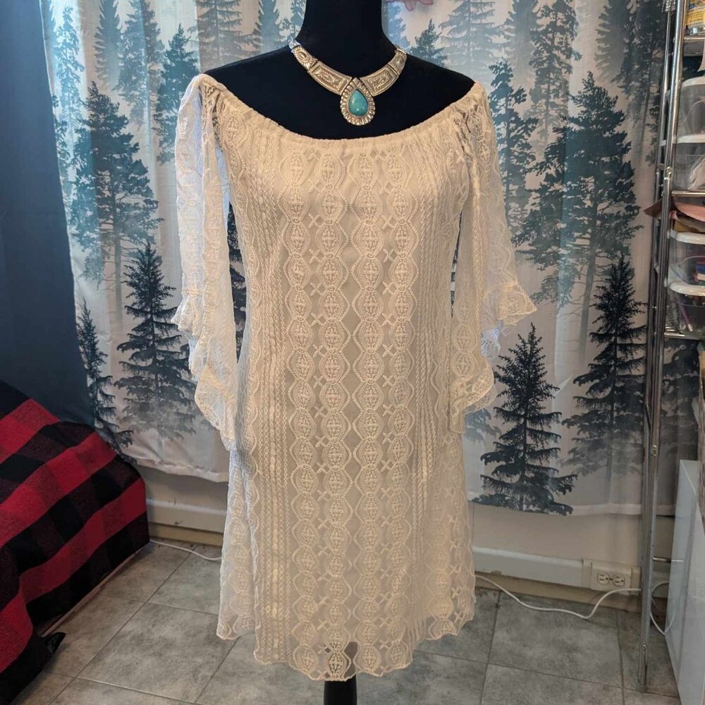 Charming Charlie Off-White Lace Dress - Size Small